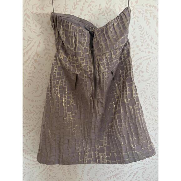 NWOT AE Gold and Taupe Stylish Strapless Print Dress - Picture 2 of 7